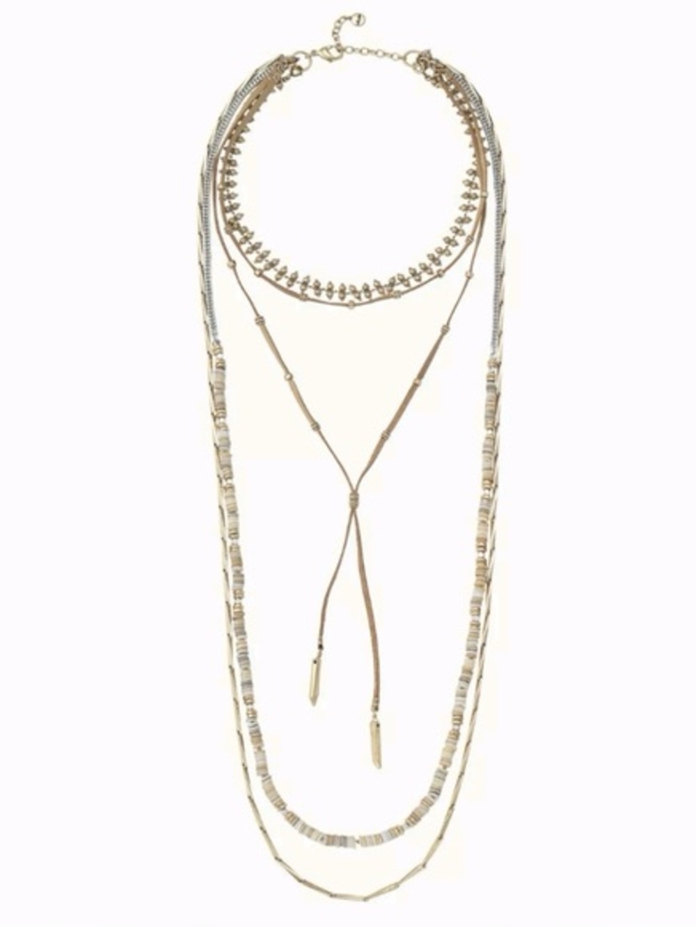 Stella & Dot 4-in-1 Aven Layering Necklace Gold and Leather